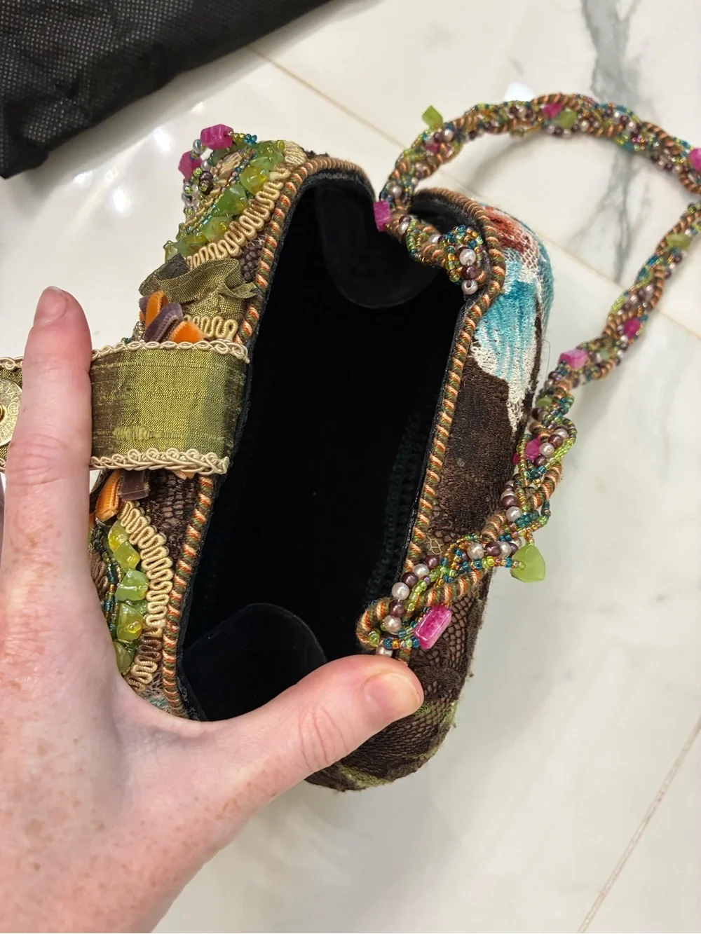 Mary Frances Multicolor Embellished Floral Beaded Clutch - Black Base